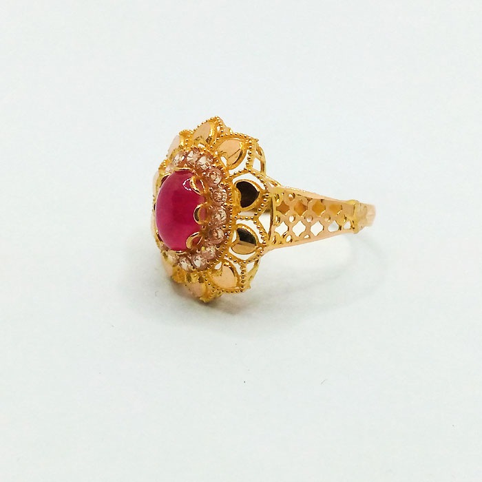 Pure Gold Ladies Ring With Rubi Stone