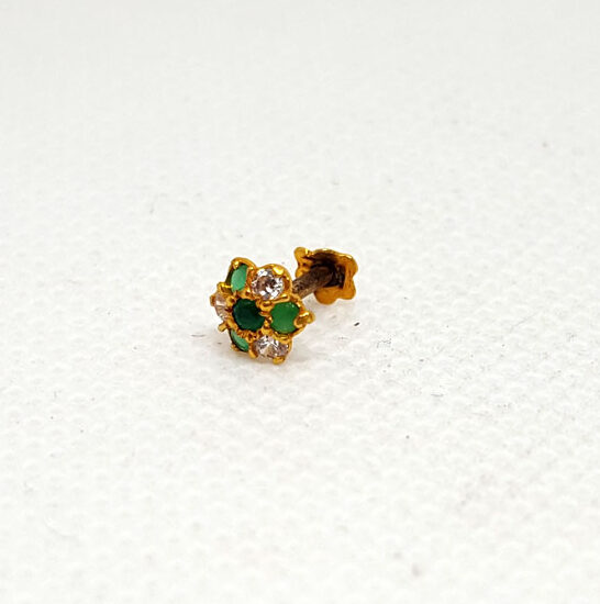 Gold Nose Pins with Green Stones