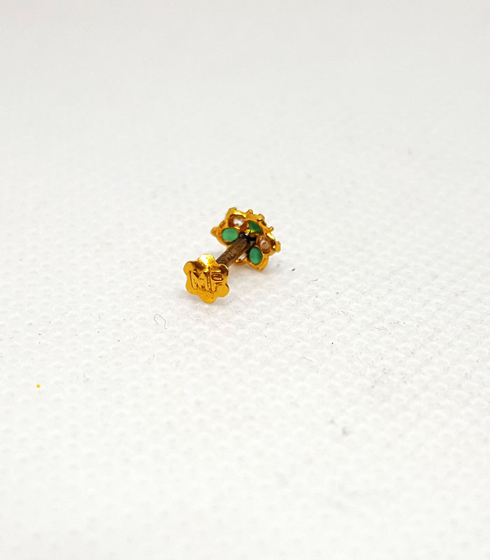 Gold Nose Pins with Green Stones