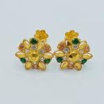 Flower Shape Gold Tops in Green Stone